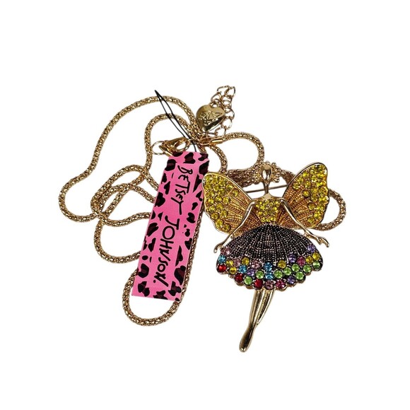 Betsey Johnson Jewelry - Betsy Johnson Crystal Angel Multi Color Pendant, Brooch Necklace With Wings NWT